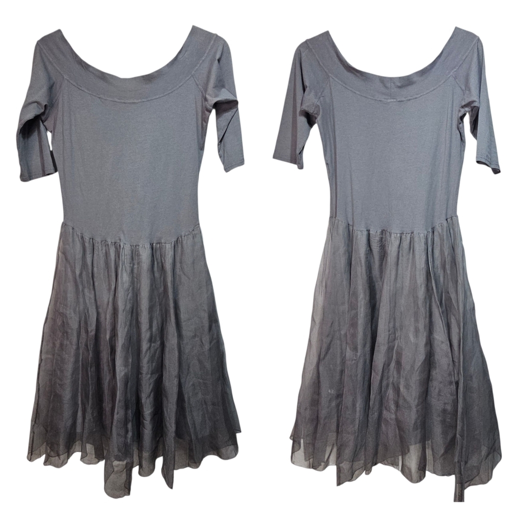 Vintage Luna Luz Women's Gray Cotton Dress Silk Organza Skirt Size Large.